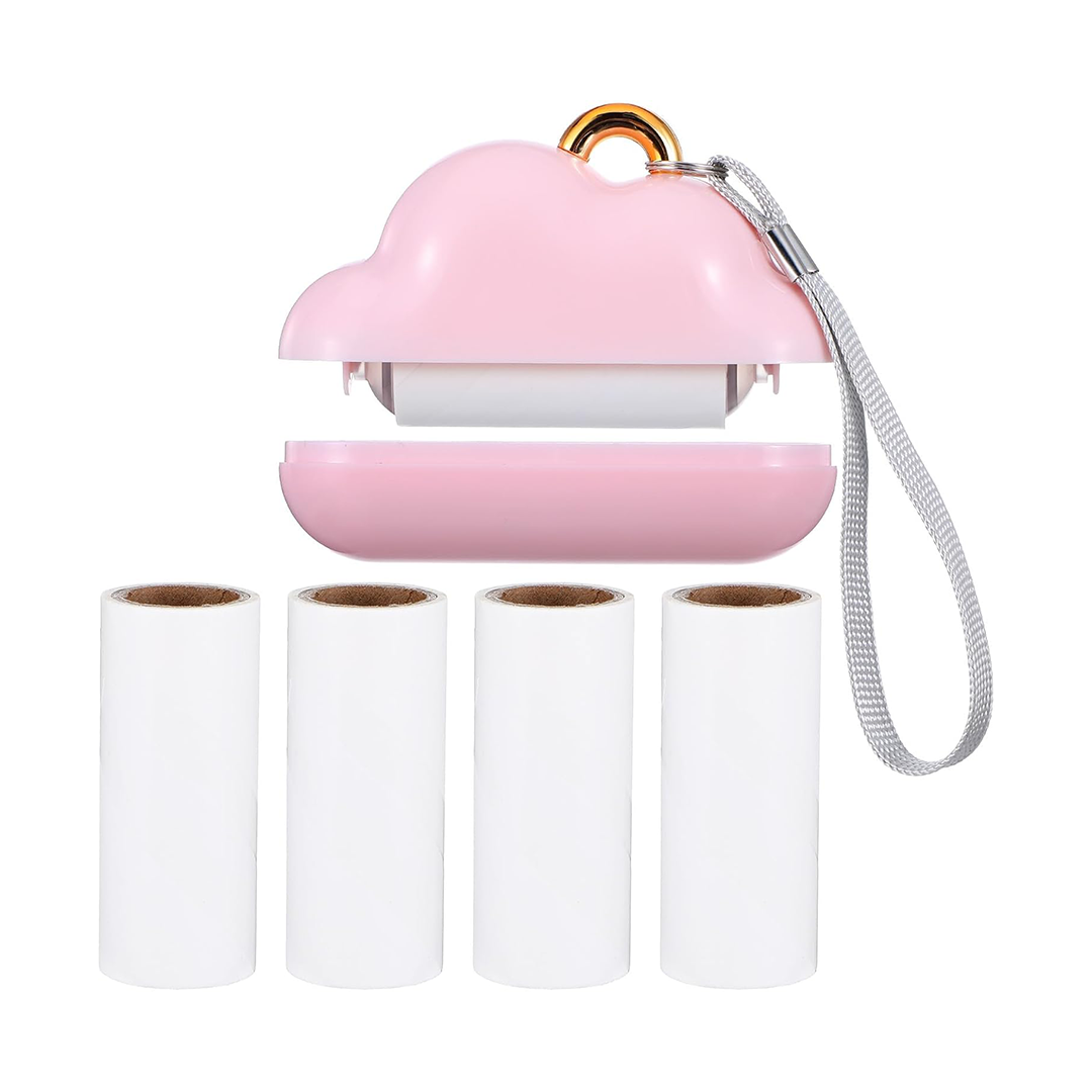 Mini Lint Roller for Travel with 4 Refills – Portable Extra Sticky Clothes Lint Remover (Pink)