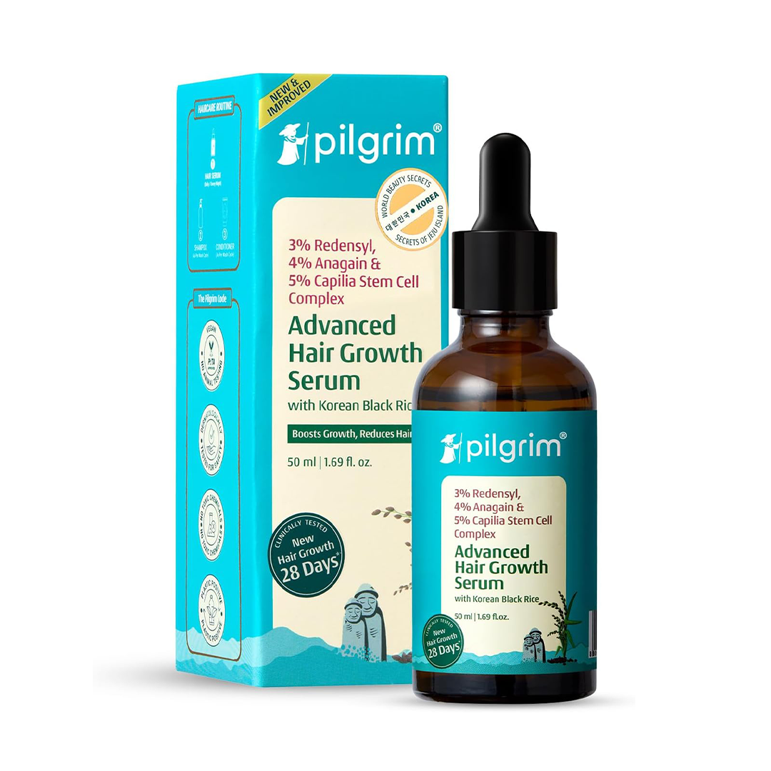 Pilgrim Advanced Hair Growth Serum 100ml Redensyl 3%, Anagain 4% & Baicapil Scalp Serum with Korean Black Rice