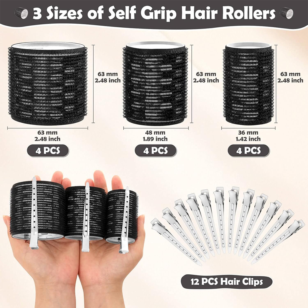 Premify 24 Pcs Thermal Rollers & Clips - Self Holding Hair Curlers Set for Volume, Curls & Salon Styling