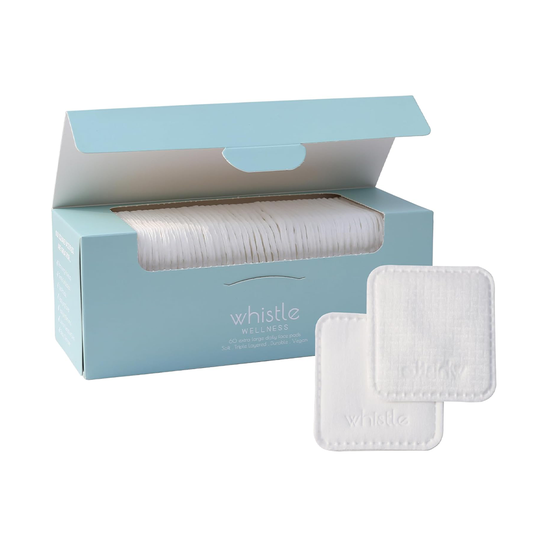 Whistle Wellness Triple Layer Cotton Face Pads Ultra Soft Square Makeup Remover Pads for Toner Cleansing and Skincare 60 Count