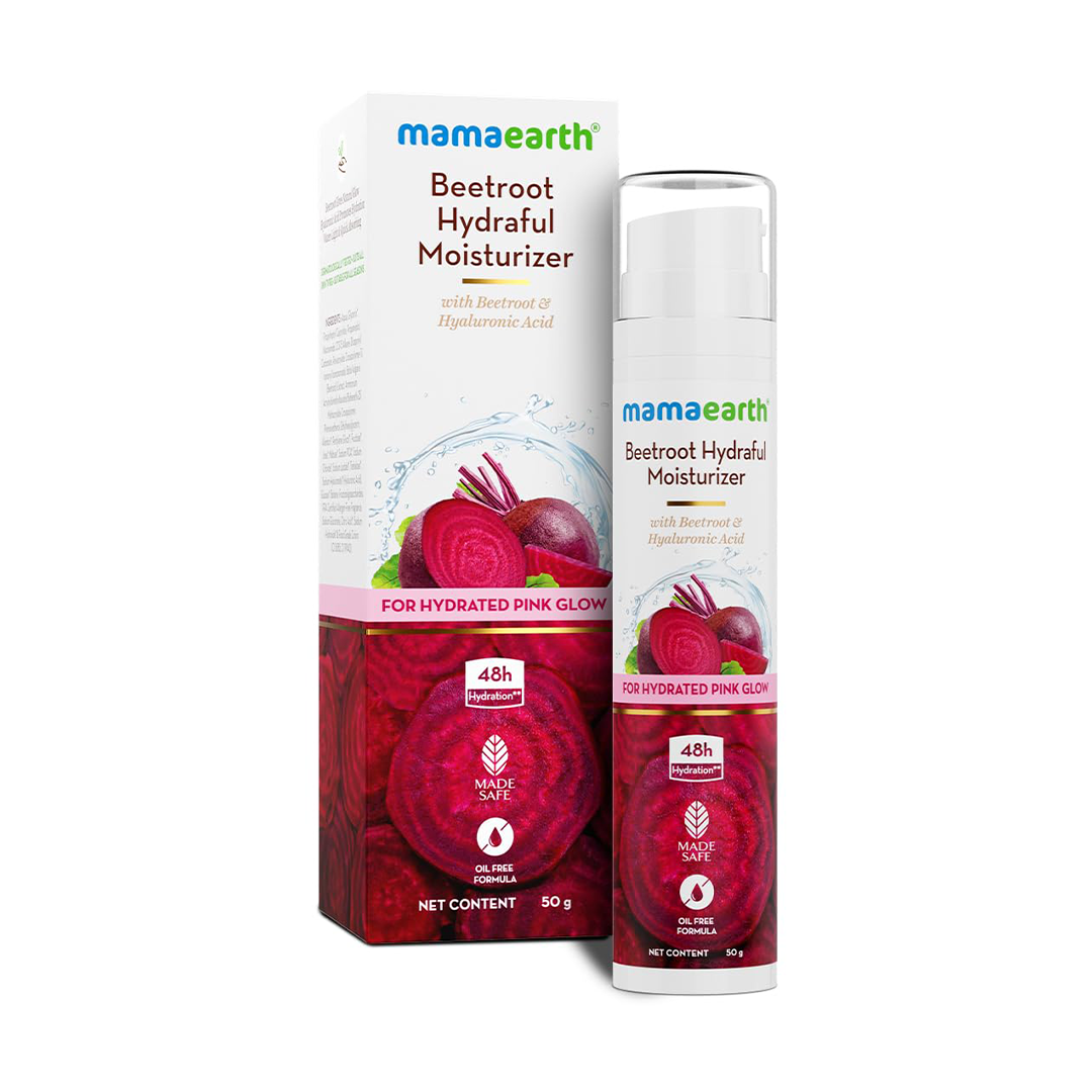 Mamaearth Beetroot Hydraful Moisturizer with Beetroot and Hyaluronic Acid for Hydrated Pink Glow Oil Free Formula 50g