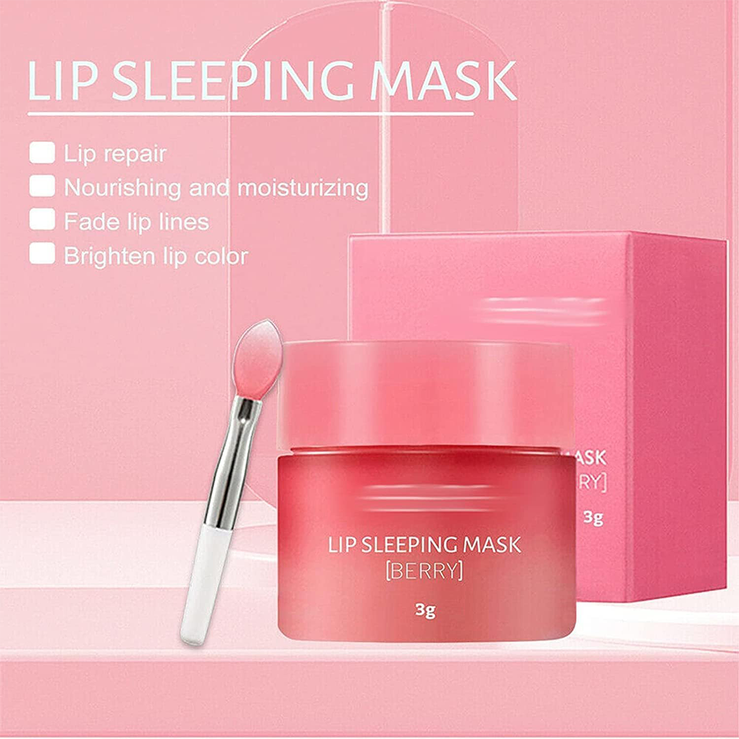 Berry Overnight Lip Sleeping Mask with Applicator Spoon for Dry Chapped and Cracked Lips 20g