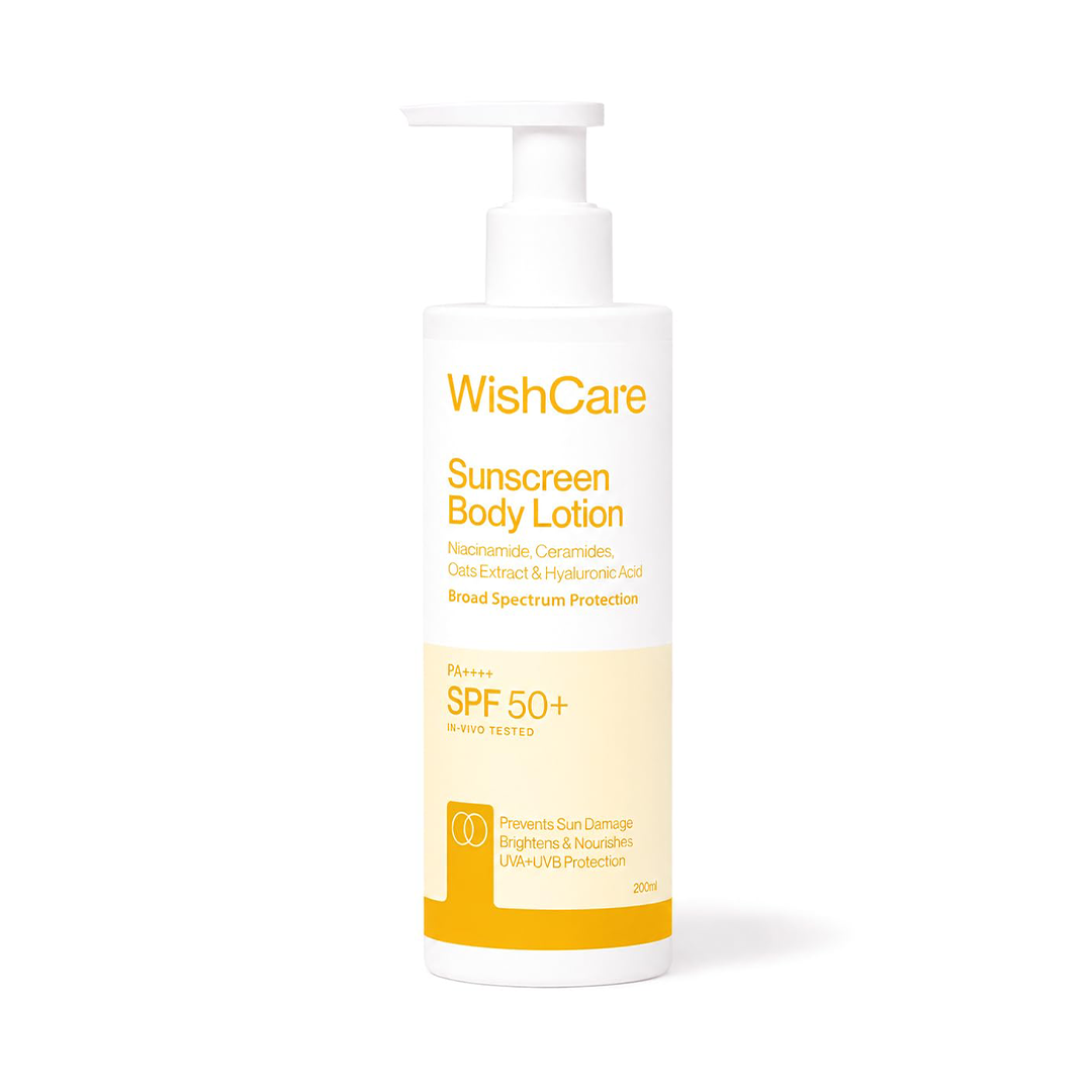 WishCare Sunscreen Body Lotion SPF 50 PA Four Plus with Niacinamide Ceramides Oat Extract and Hyaluronic Acid 200ml