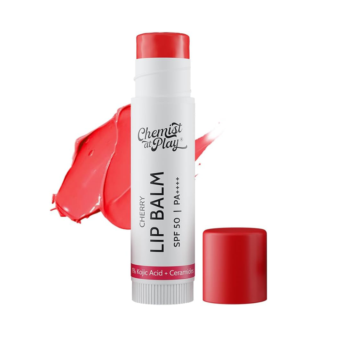 Chemist At Play Cherry Lip Balm with One Percent Kojic Acid Ceramides SPF 50 PA Four Plus for Chapped and Dark Lips 4 Point 5g