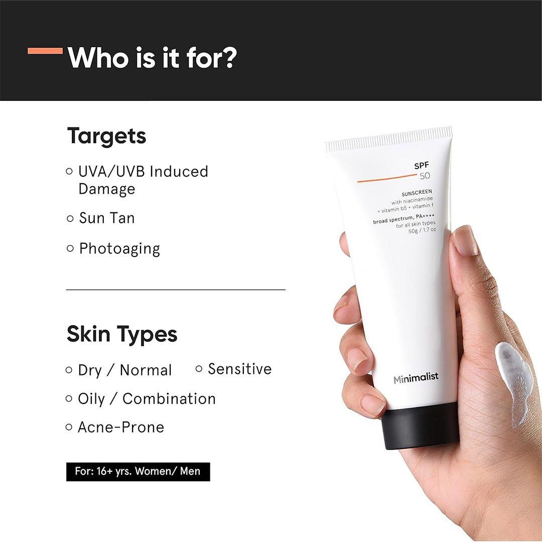 Minimalist SPF 50 Sunscreen with Niacinamide and Multivitamins 50g