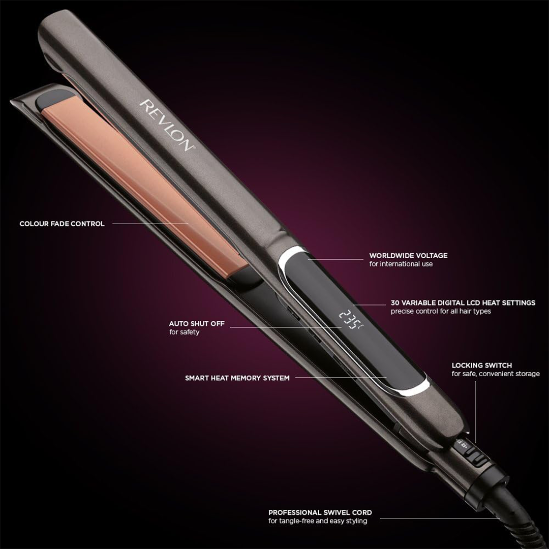 Revlon Perfect Heat Copper Ceramic Hair Straightener 25mm with 30 Heat Settings