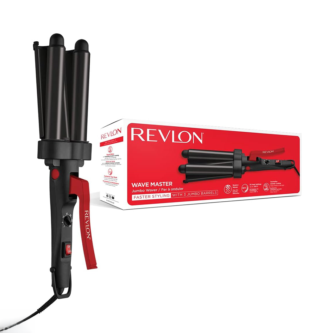 Revlon Wave Master 3 Barrel Jumbo Hair Waver with 30 Heat Settings Black