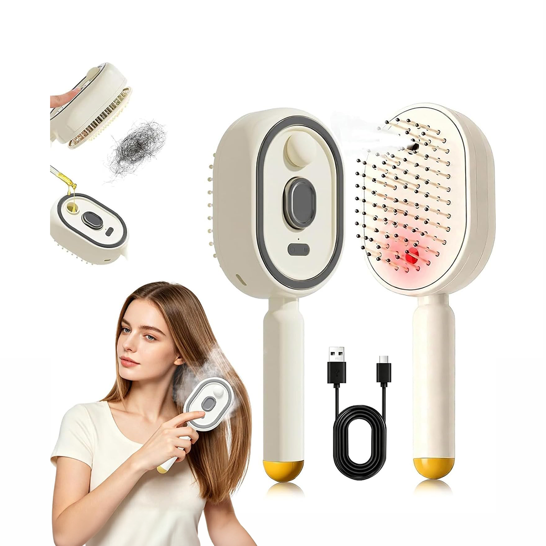 Electric Spray Air Cushion Massage Comb Rechargeable Anti Tangle Hair Brush with Mist Spray for Frizz Control Smooth Shine and Daily Hair Care