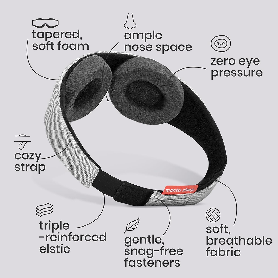 Manta Sleep Mask 100 Percent Blackout Eye Mask with Adjustable Eye Cups and Zero Eye Pressure Design for Comfortable Sleep and Travel
