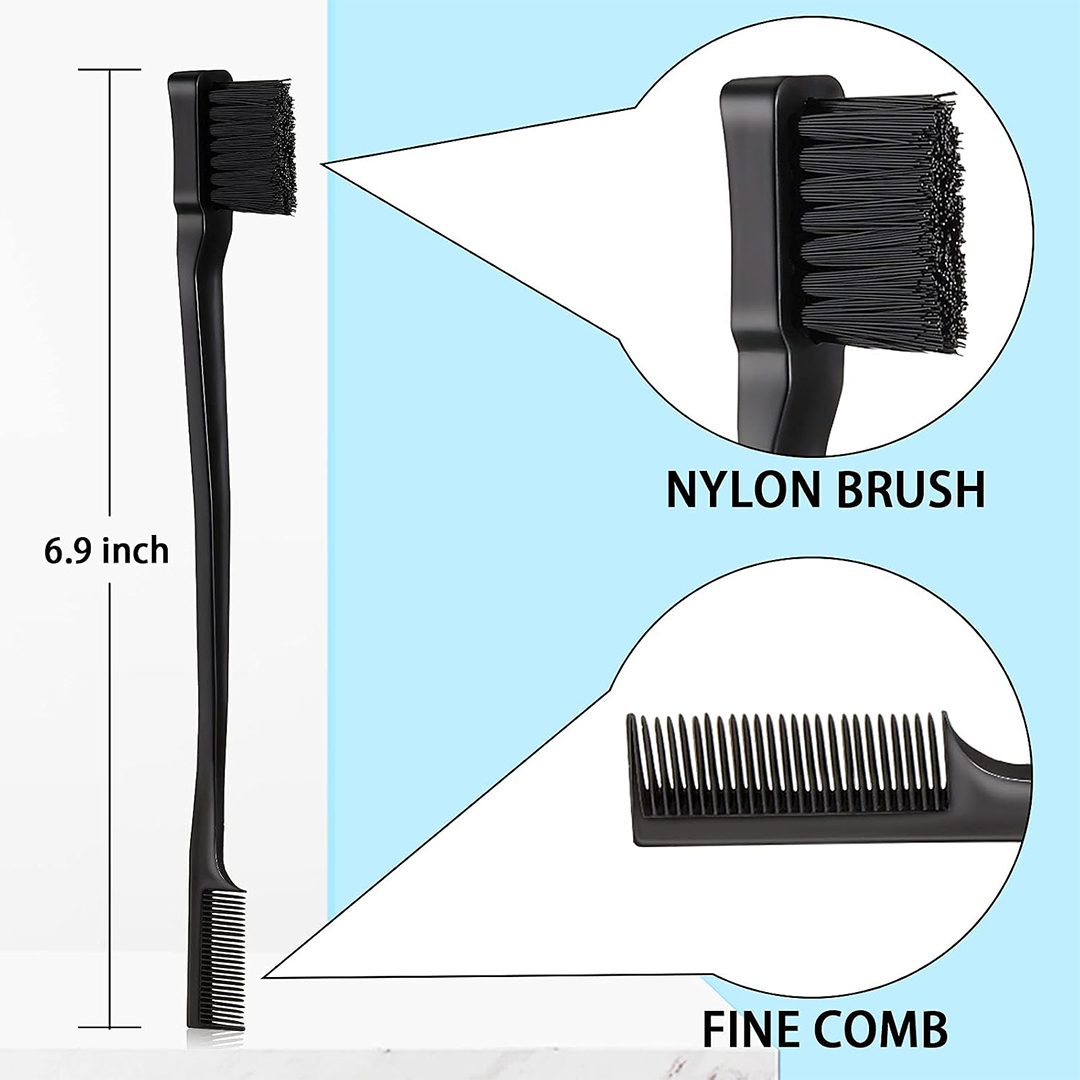 Geiserailie 3 Pcs Slick Back Hair Brush Set Black Bristle Brush Edge Control Brush and Teasing Comb for Hair Styling