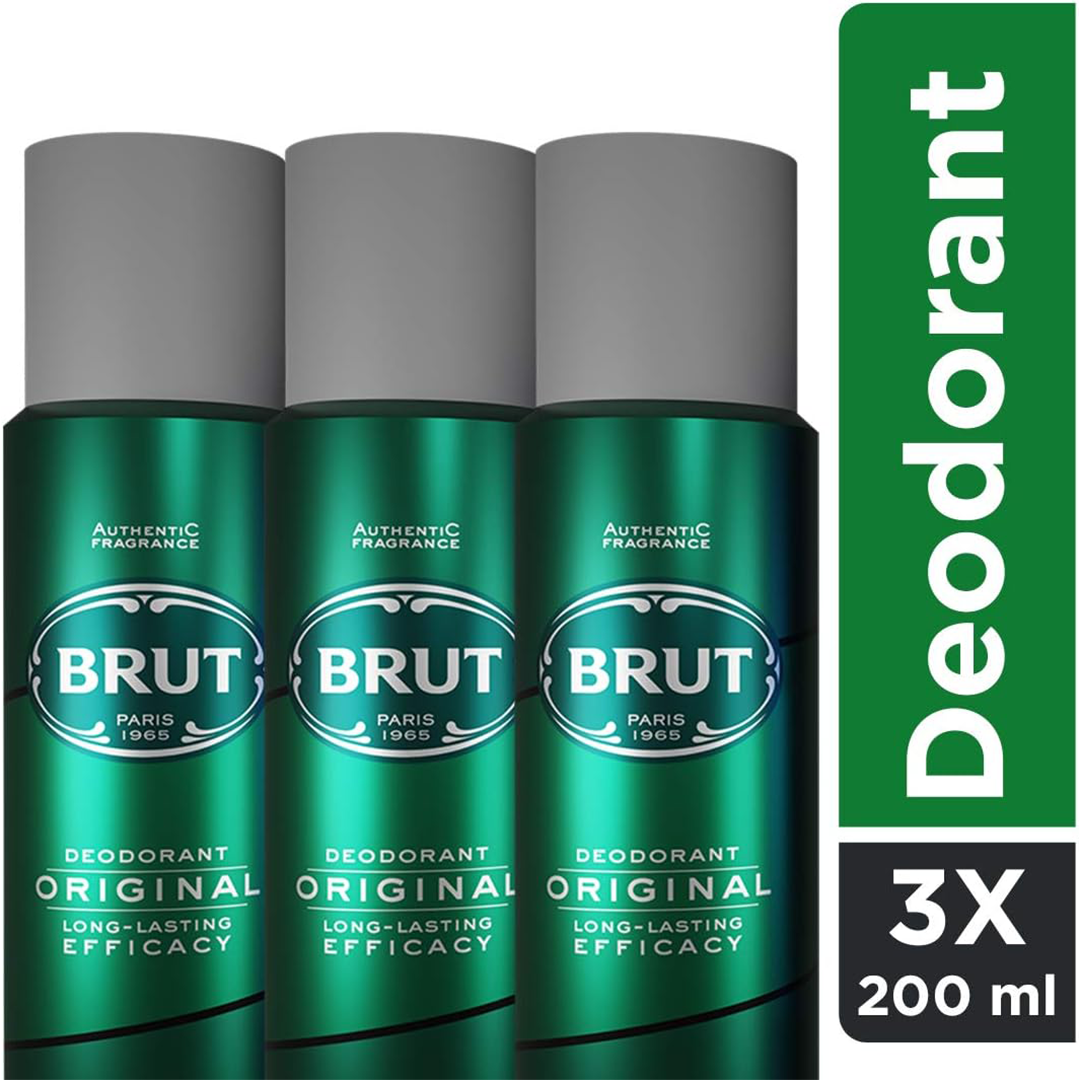Brut Original Deodorant Body Spray for Men 3 Pack 200ml Each Long Lasting Fresh Masculine Fragrance