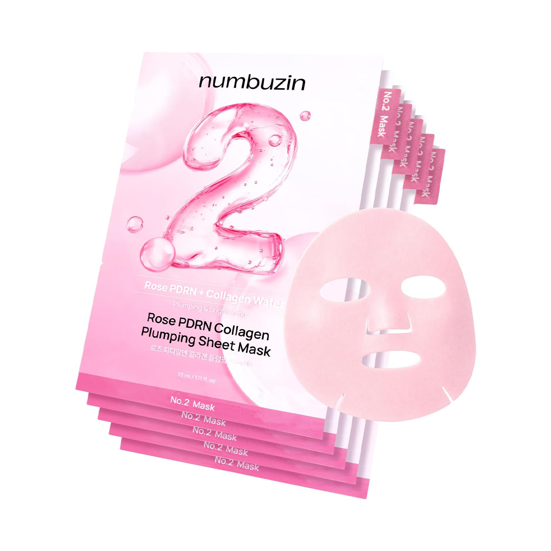 numbuzin No 2 Rose PDRN Collagen Plumping Sheet Mask 5 Pack Korean Face Mask for Hydrating Brightening Firming and Moisturizing