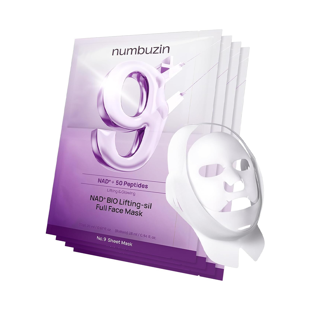 numbuzin No 9 NAD Plus BIO Lifting Sil Full Face Mask 4 Sheets with Lifting Band Peptides Collagen and NAD Plus for Firming and Glow