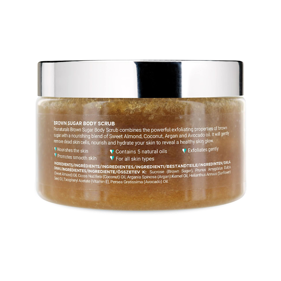 PraNaturals Brown Sugar Body Scrub - Natural Exfoliating Body Scrub - Gently Removes Dead, Dry Skin Cells - 280g