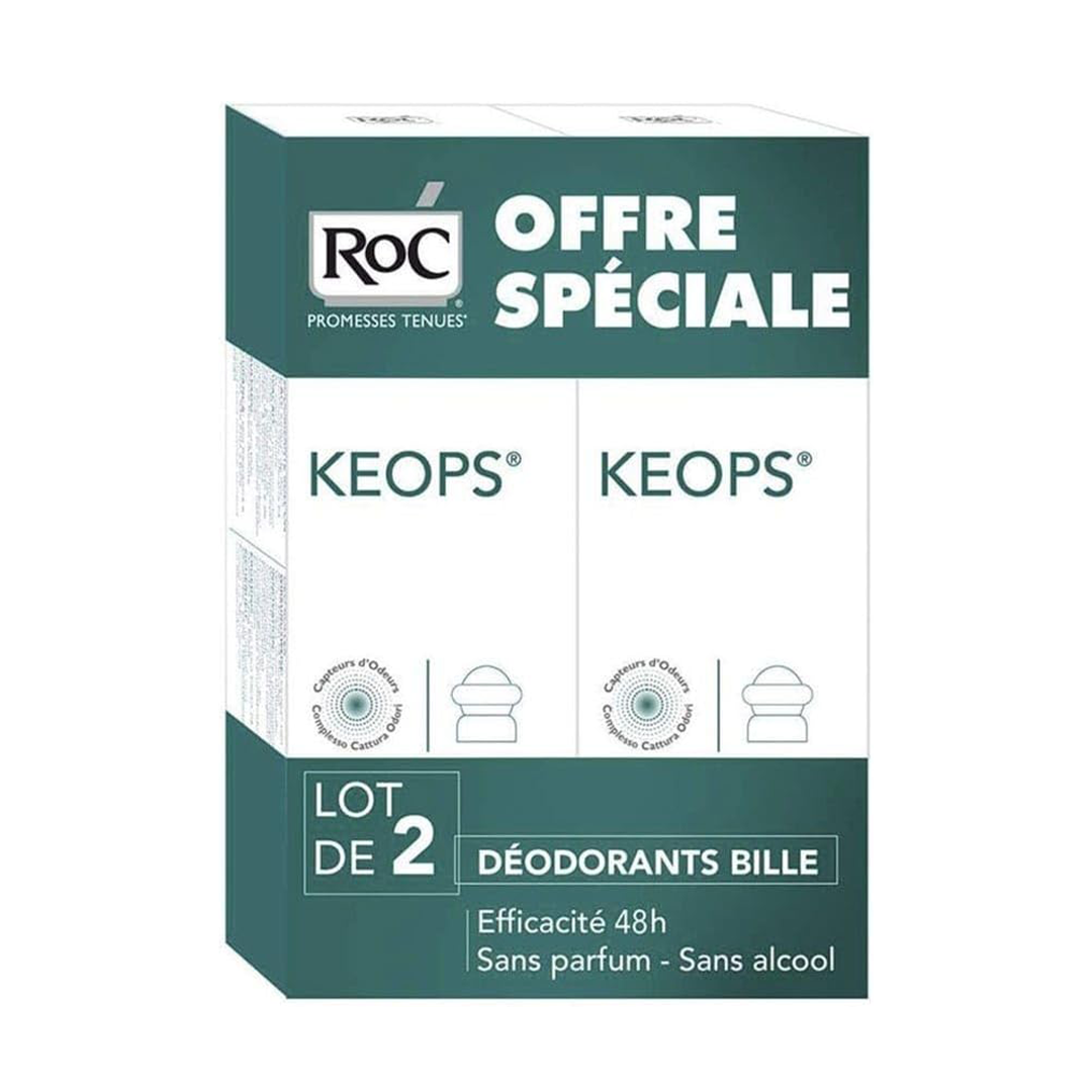 RoC Keops Roll-On Deodorant 2 x 30ml Fragrance-Free Alcohol-Free 48H Antiperspirant for Normal Skin