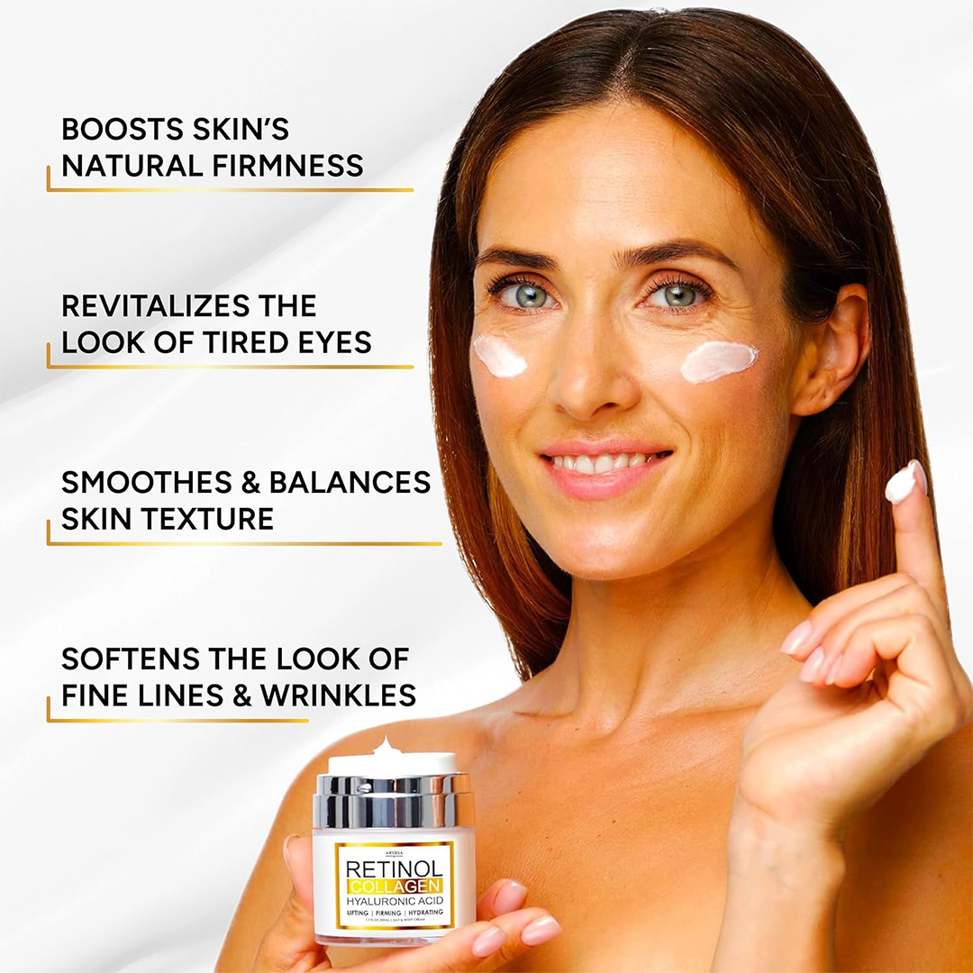 Retinol Cream for Face - Facial Moisturizer with Collagen and Hyaluronic Acid - Hydrating Wrinkle Cream for Women and Men - Anti-Aging Day a