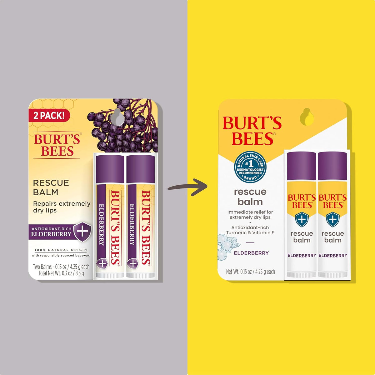 Burts Bees Rescue Balm Elderberry Lip Balm Natural Origin Tint Free 2 Pack 0 15 oz