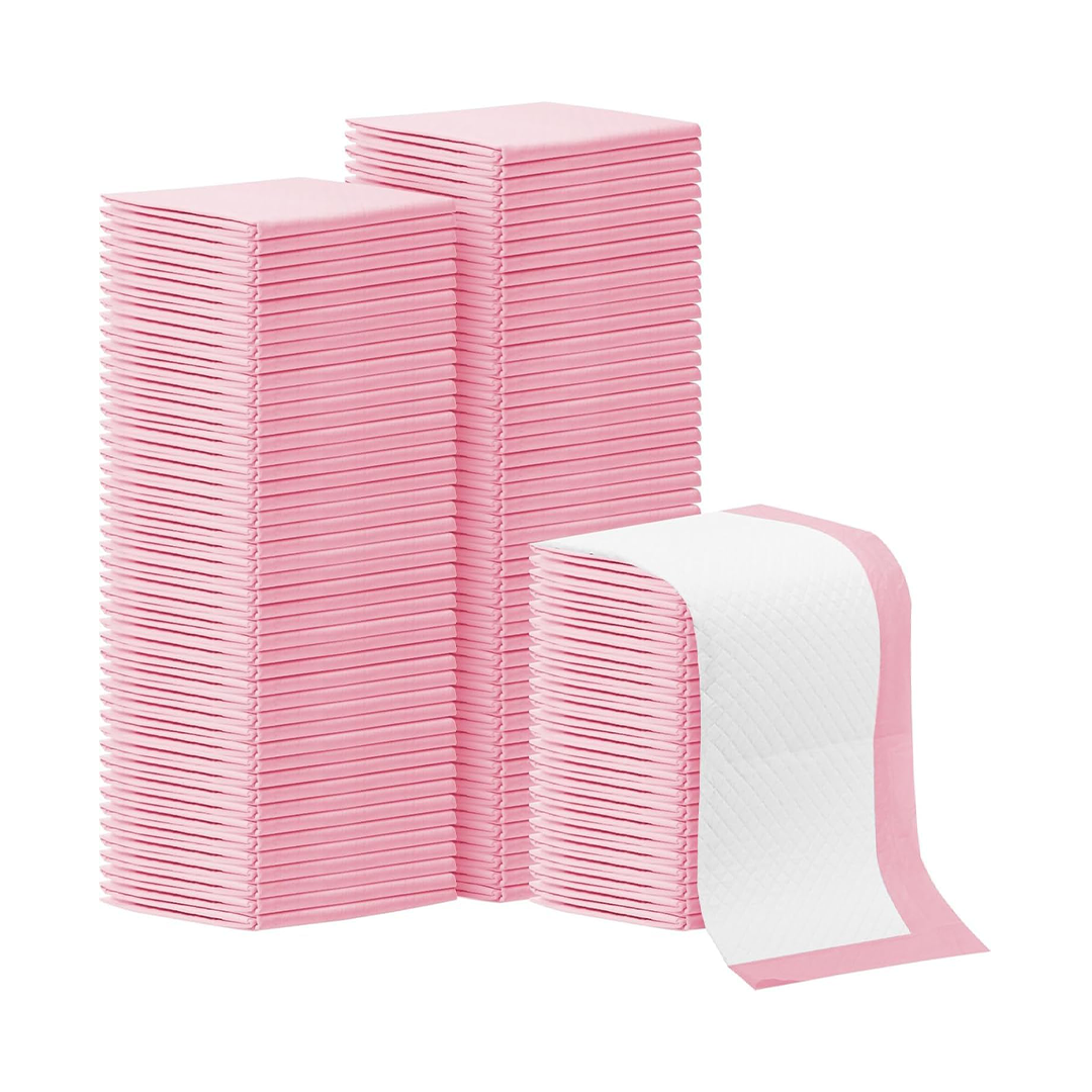 SKY-TOUCH 100 Pieces Baby Disposable Changing Mats,Waterproof Baby Changing Pads, 45x60 cm, Highly Absorbent Leakproof Changing Pad Baby, Ultra soft Diaper Changing Mat Underpads for Baby Pink