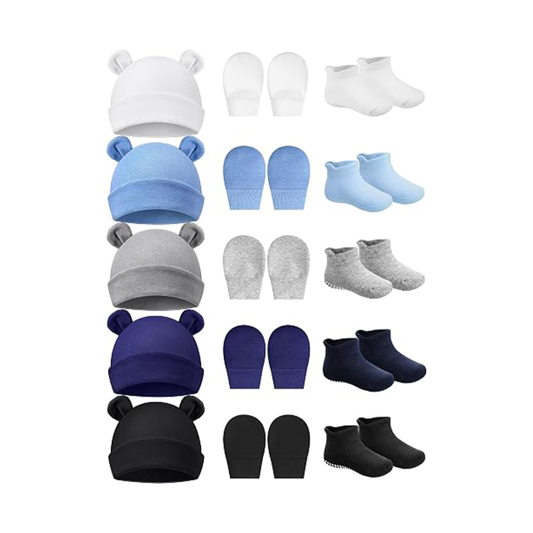 PFUTURE Newborn Baby Hat with Cute Bear Ears, Matching Mittens, and Cozy Socks Set - Soft and Comfortable Baby Accessories for 0-6 Months,Gift for Baby Showe