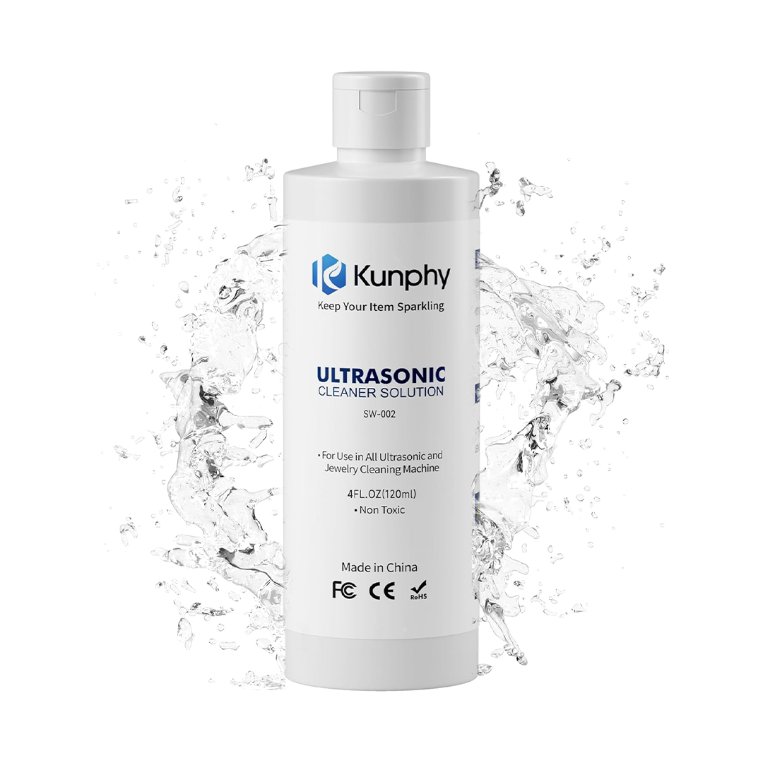 KUNPHY Ultrasonic Jewelry Cleaner Solution 120ml for Gold Silver Platinum Diamonds and Non Porous Jewelry