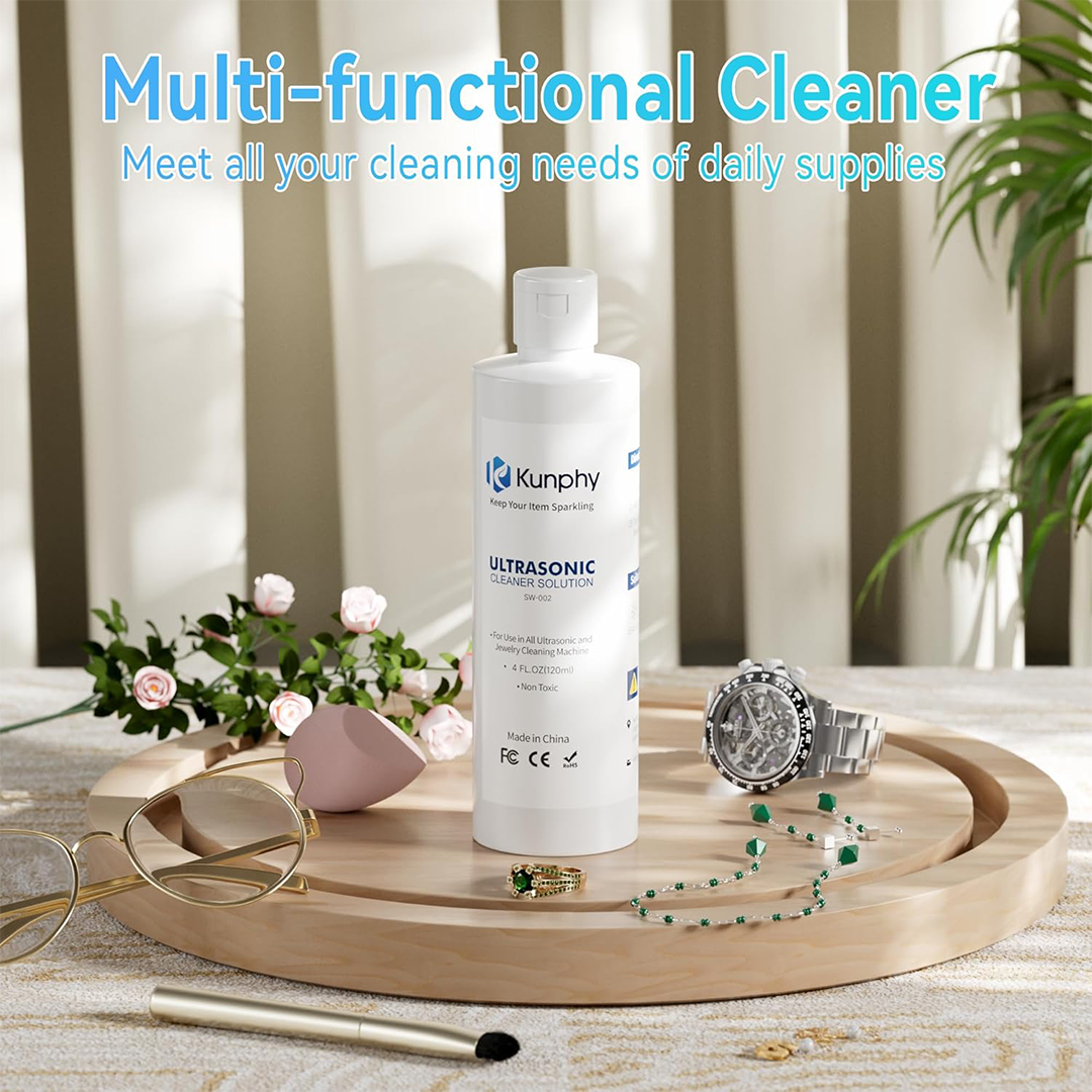 KUNPHY Ultrasonic Jewelry Cleaner Solution 120ml for Gold Silver Platinum Diamonds and Non Porous Jewelry