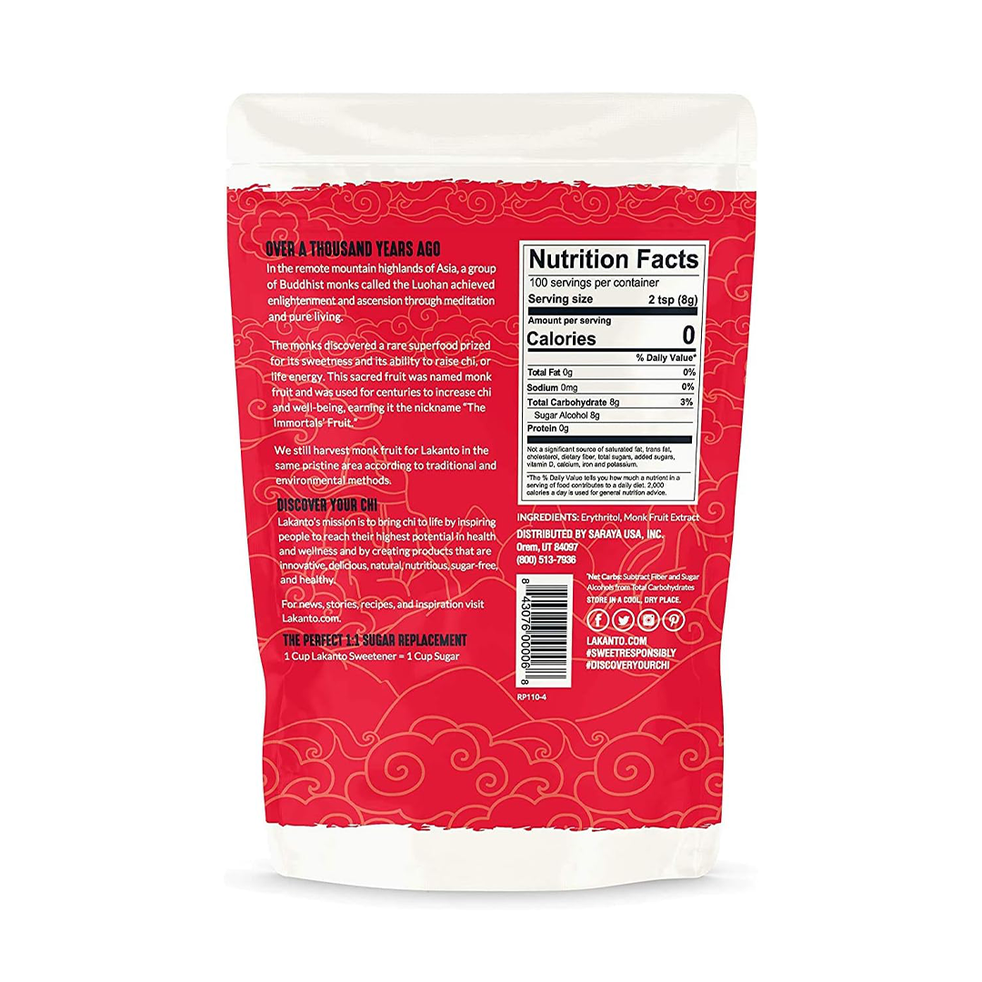 Lakanto Classic Monk Fruit Sweetener Zero Calorie Sugar Substitute, Keto Friendly 800g
