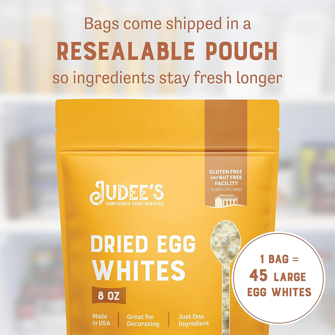 Judees Dried Egg White Protein Powder 8 oz - Pasteurized, USDA Certified, 100% Non-GMO - Gluten-Free and Nut-Free - Just One Ingredient - M
