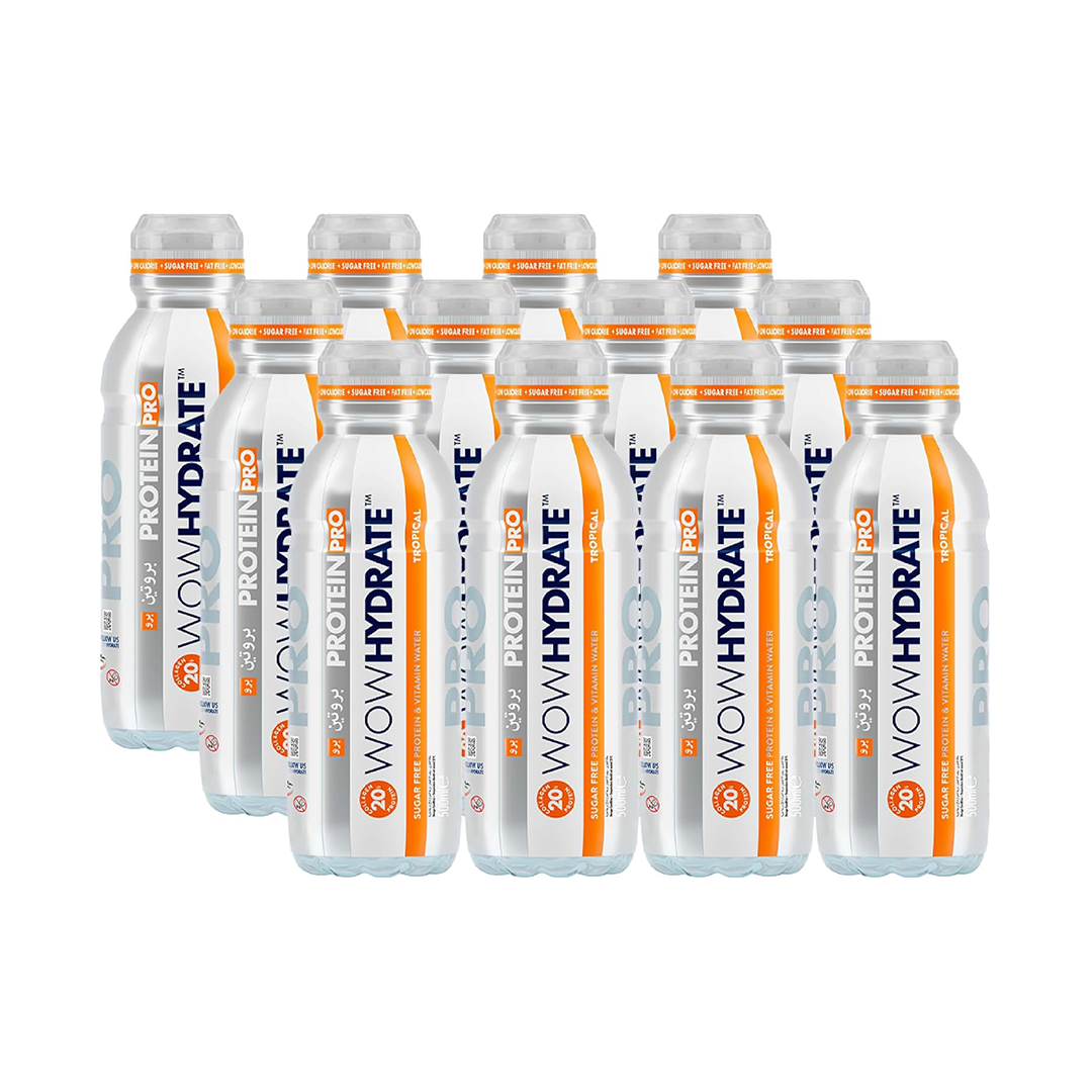 WOW Hydrate Tropical Protein Pro 20g Collagen Drink, Sugar-Free Recovery Support
