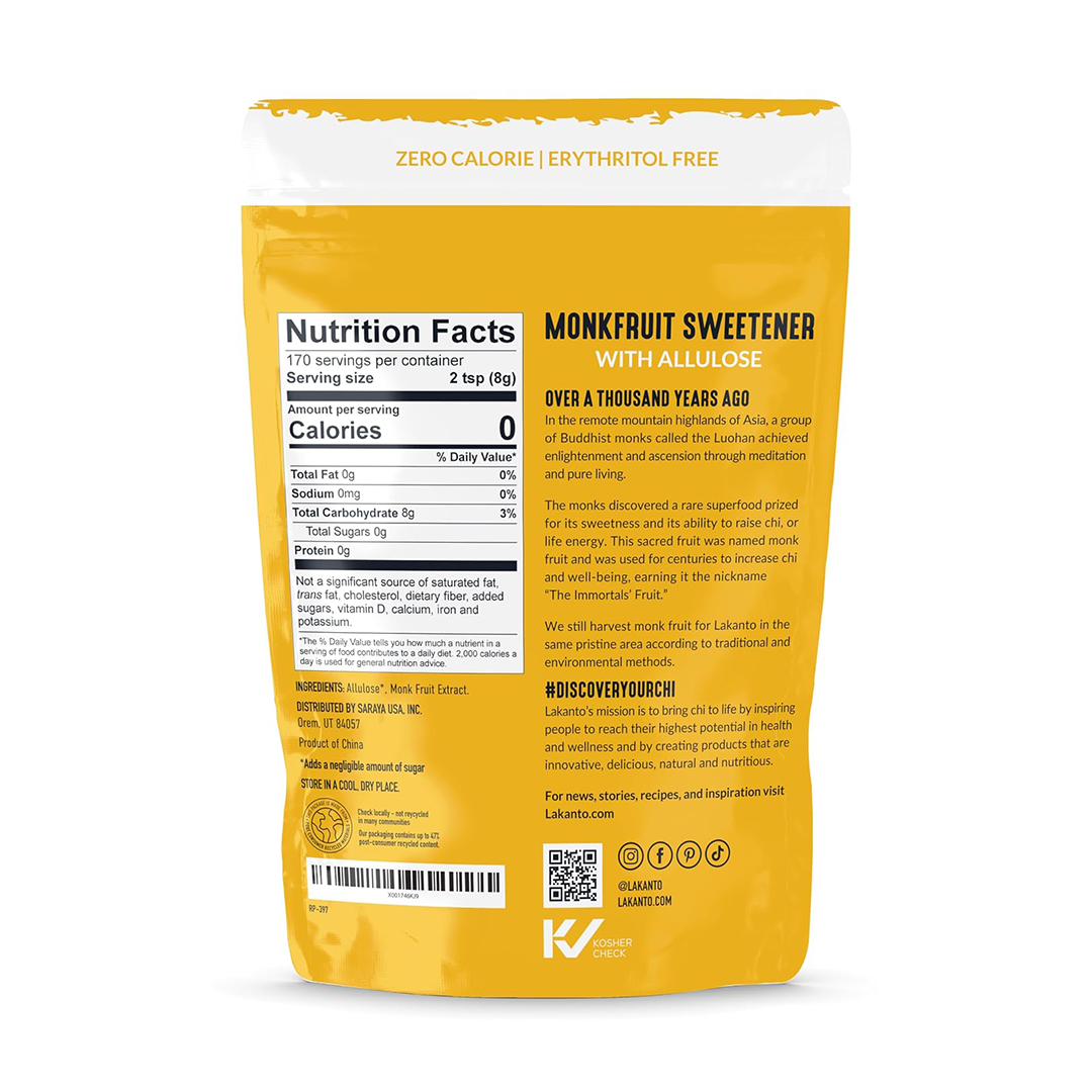 Lakanto Golden Monk Fruit Sweetener with Allulose Raw Sugar Substitute, 3 lb