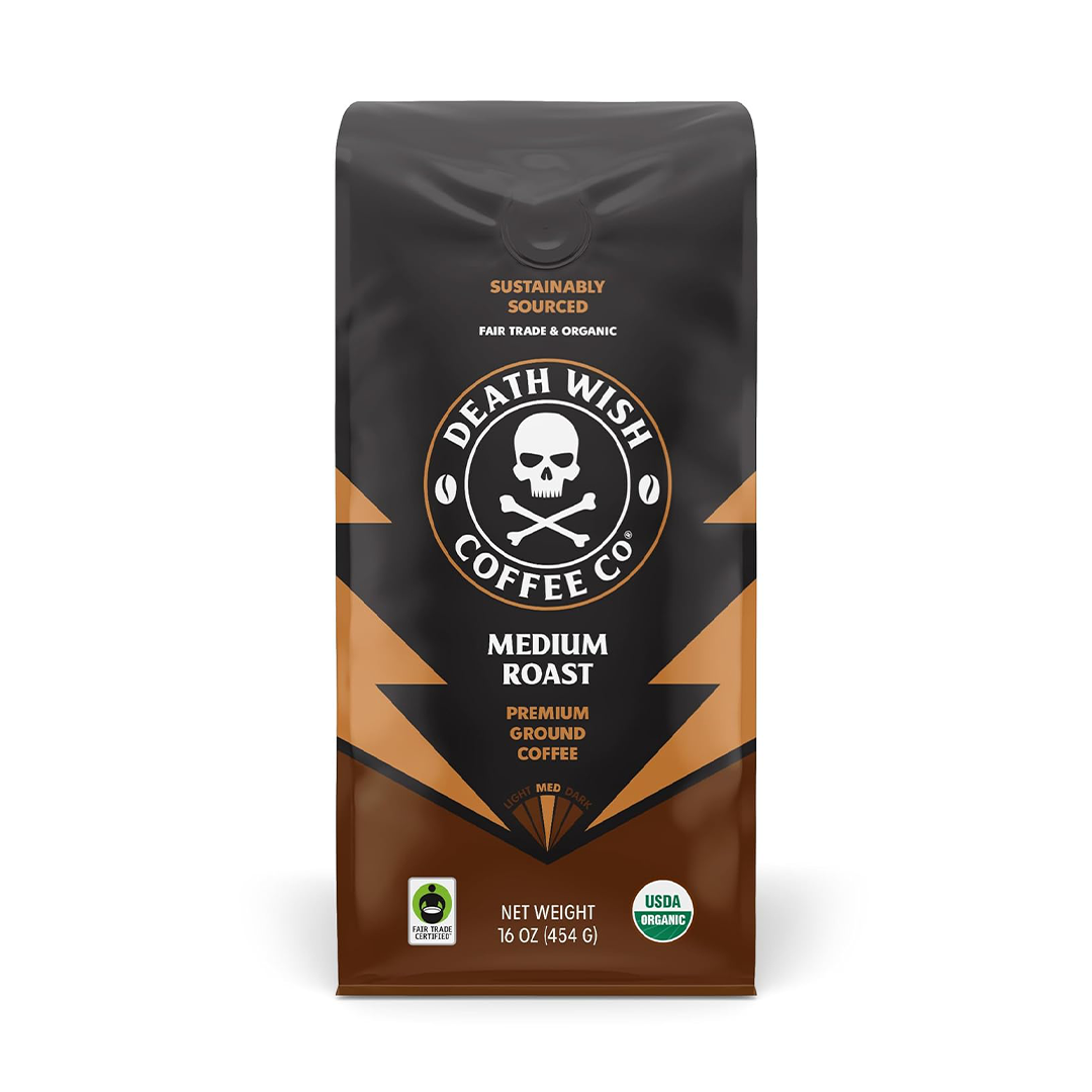Death Wish Coffee Organic Medium Roast Ground Coffee Fair Trade, 16 oz