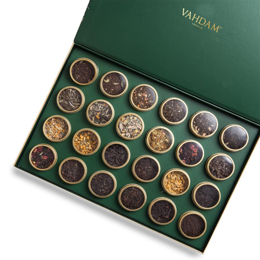 VAHDAM Luxury Tea Gift Set 24 Loose Leaf Teas in Tin Caddies