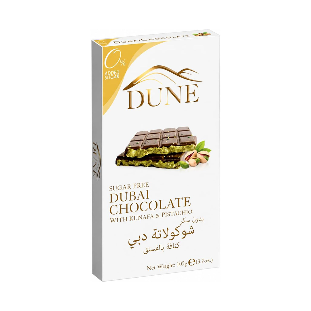 Dubai Chocolate Kunafa Pistachio 105g Sugar Free Premium Crunchy Kunafa & Pistachio Filled Chocolate