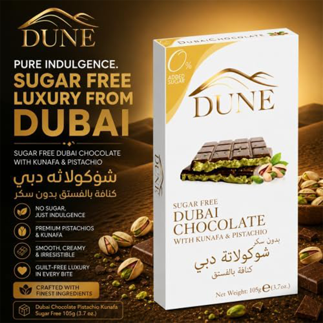 Dubai Chocolate Kunafa Pistachio 105g Sugar Free Premium Crunchy Kunafa & Pistachio Filled Chocolate