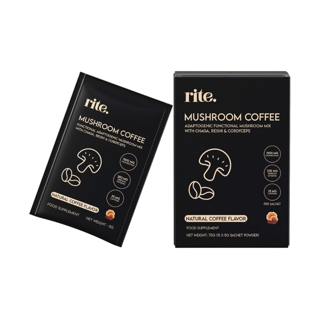 Rite Functional Coffee Arabica Instant Coffee with Adaptogenic Mushrooms Pack of 15
