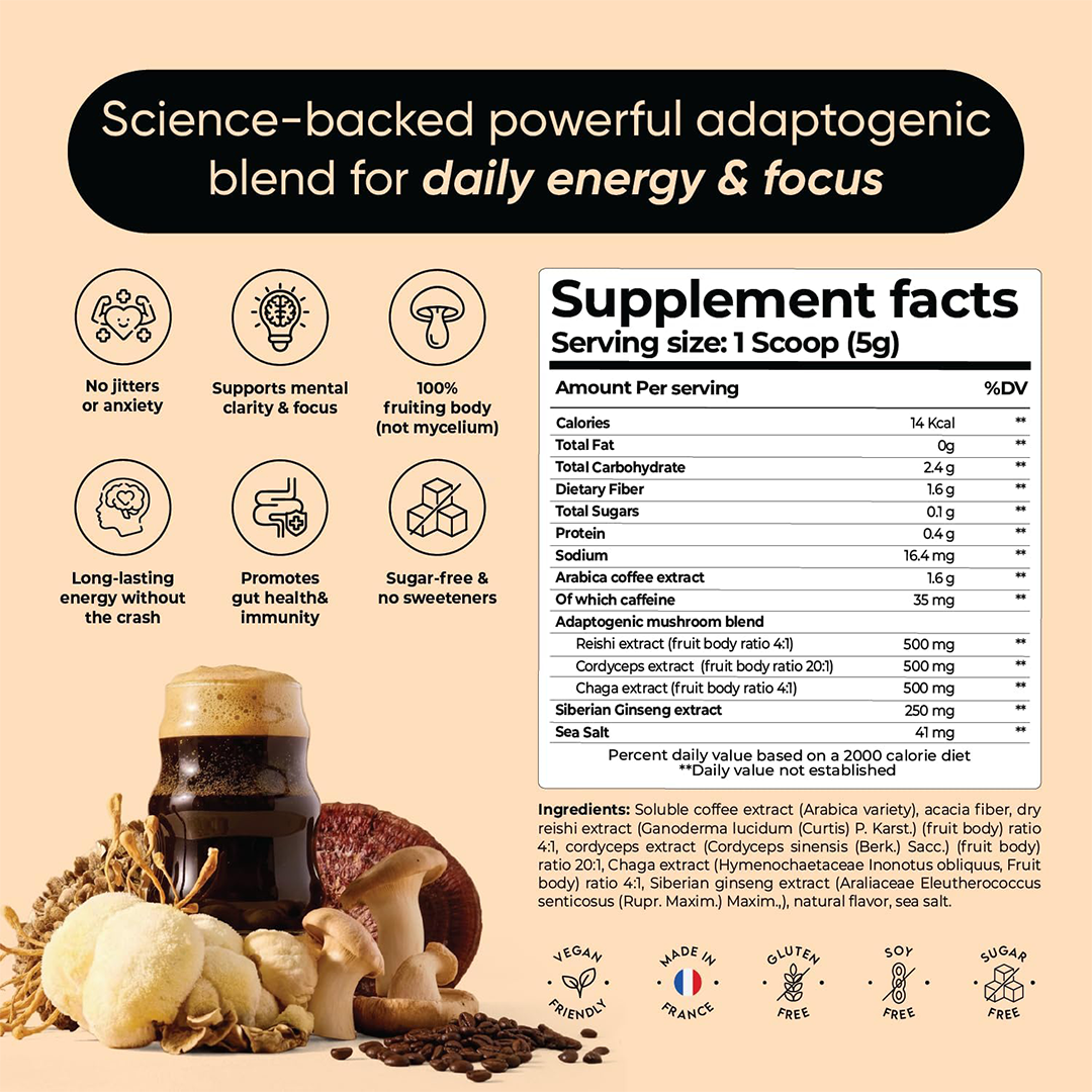 Rite Functional Coffee Arabica Instant Coffee with Adaptogenic Mushrooms Pack of 15