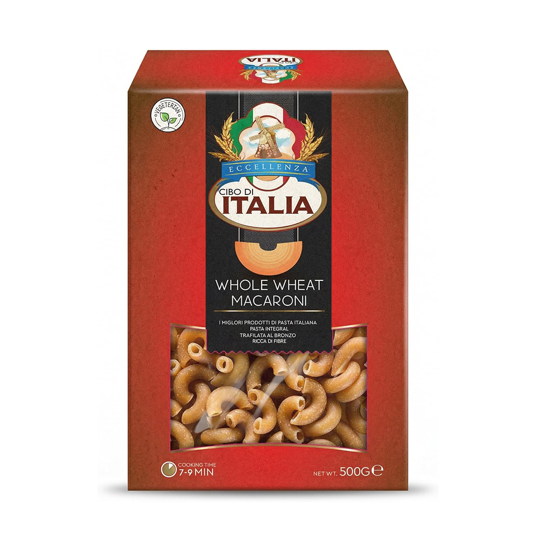 Cibo Di Italia Whole Wheat Macaroni Pasta 500g Vegetarian Italian Style Pasta Rich in Fibre