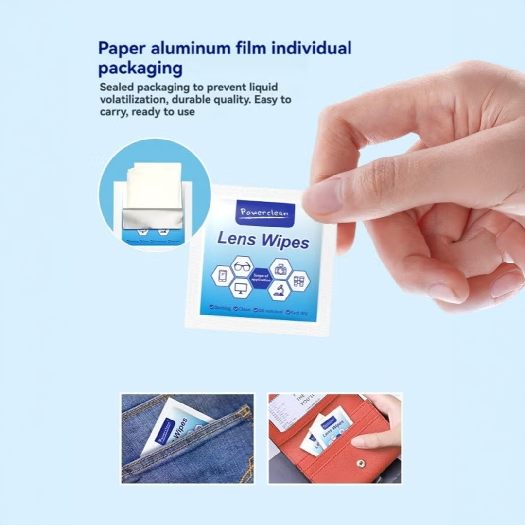 Powerclean Lens Cleaning Wipes 100 Count (Individually Wrapped)