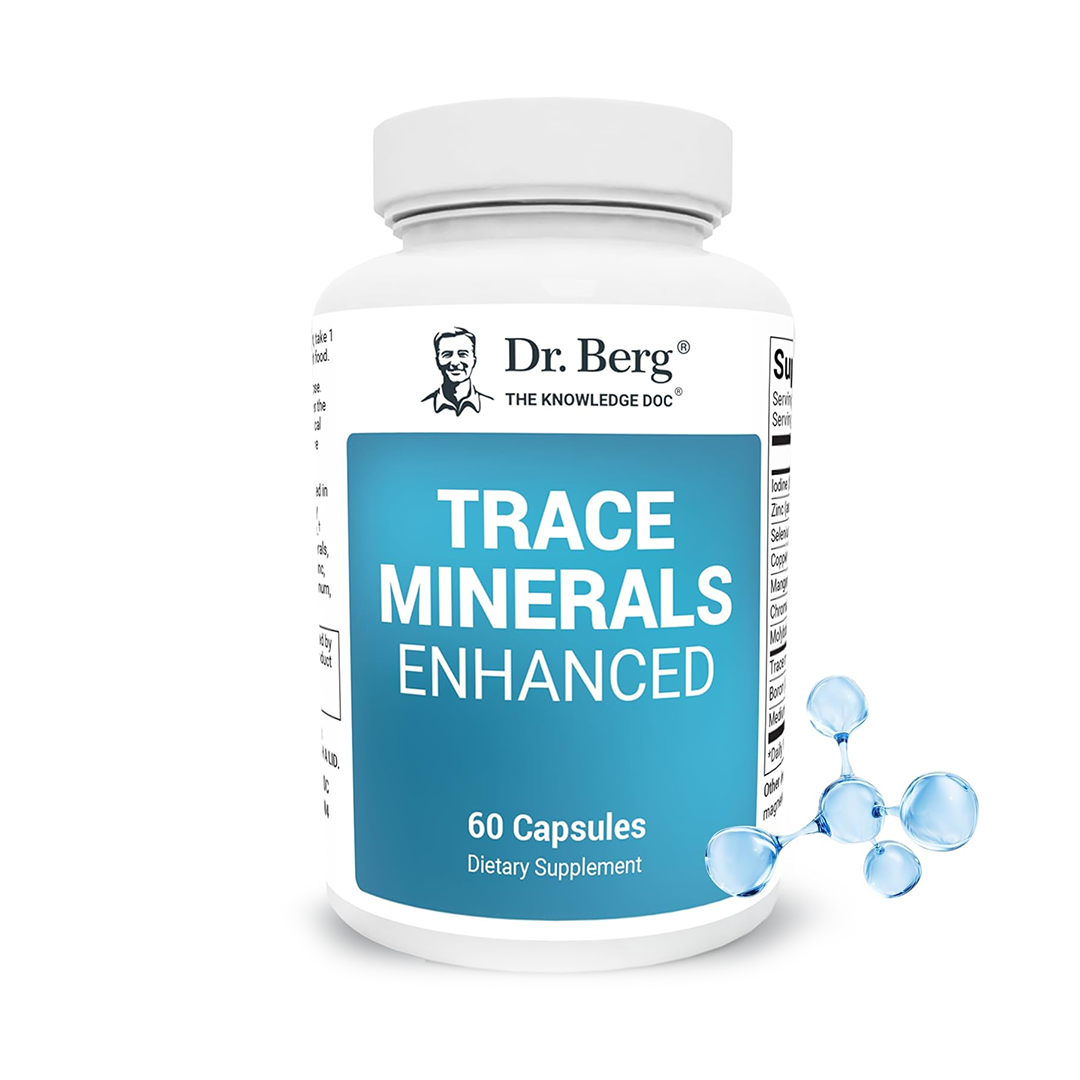 Dr. Berg's Trace Minerals Enhanced Complex - Complete with 70+ Nutrient-Dense Health Mineral - 100% Natural Ingredients - Dietary Supplements - 60 Capsules