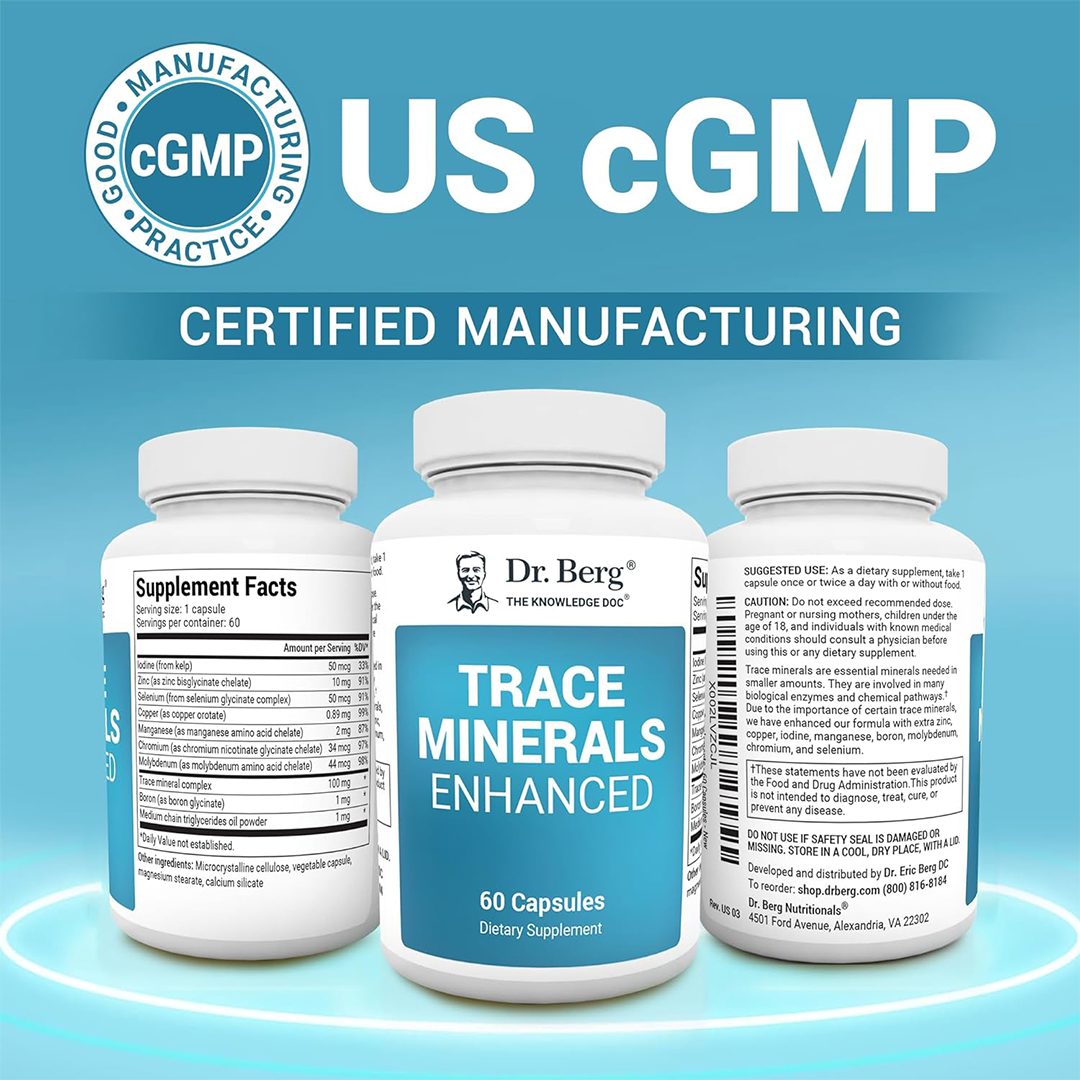 Dr. Berg's Trace Minerals Enhanced Complex - Complete with 70+ Nutrient-Dense Health Mineral - 100% Natural Ingredients - Dietary Supplements - 60 Capsules