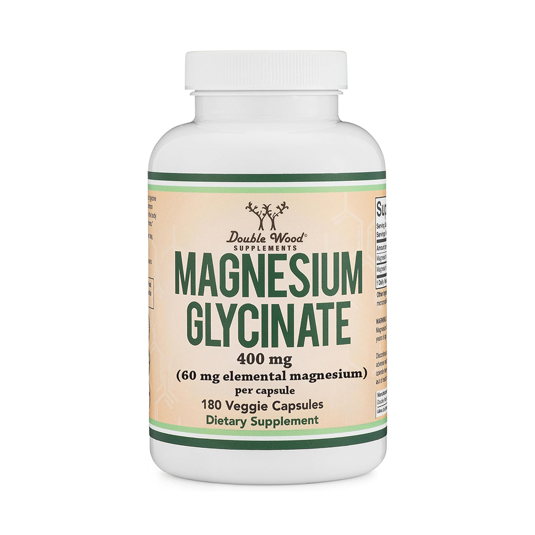 مكملات Magnesium Glycinate 400mg من Double Wood، عدد 180 كبسولة (آمن للنباتيين، مصنّع وتم اختباره من طرف ثالث في الولايات المتحدة الأمريكية، خالٍ من الغلوتين، غير معدّل وراثيًا) عالي...