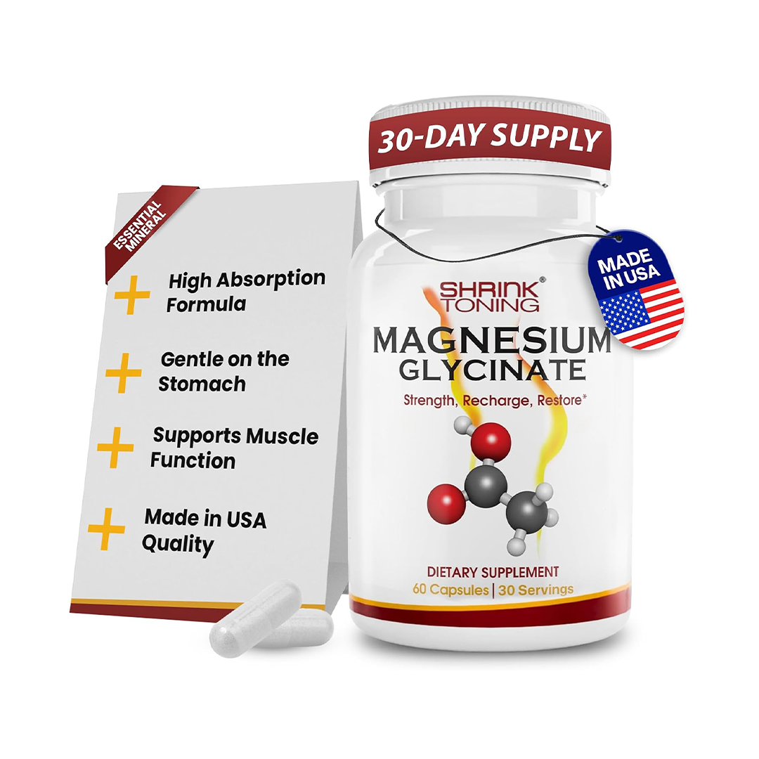 Shrink Magnesium Glycinate 1666 mg – مكمل مغنيسيوم عالي الامتصاص – يدعم وظيفة العضلات – 60 كبسولة