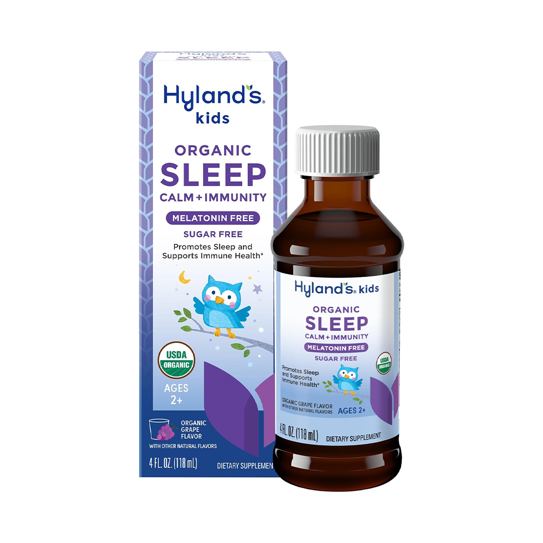 Hyland's Kids - Melatonin-Free Organic Sleep Calm + Immunity Liquid, Sugar-Free, Promotes Sleep & Supports Immune Health, Ages 2+, Grape Flavor, 4 Fl. Oz.