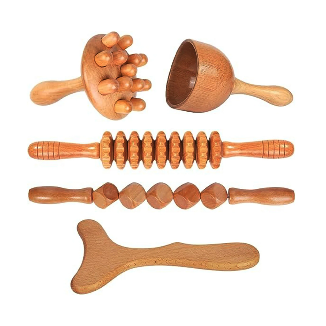 Komogir Wood Therapy Massage Tools 5-in-1 Lymphatic Drainage & Body Sculpting Maderoterapia Kit