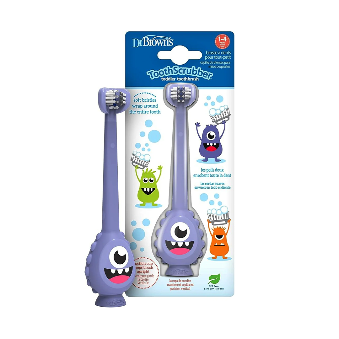 فرشاة أسنان ToothScrubber للأطفال من دكتور براون، خالية من مادة BPA، للأعمار من 1-4 سنوات، تصميم وحش