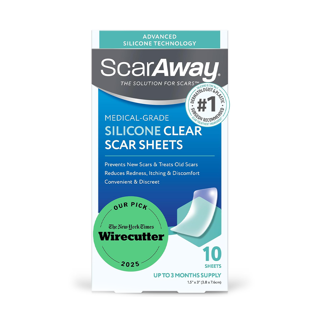 ScarAway Clear Silicone Scar Sheets for New & Old Scars 10 Sheets