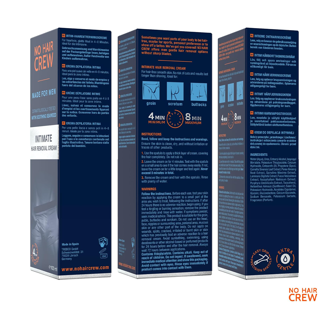 No Hair Crew Intimate Hair Removal Cream for Men Extra Gentle Depilatory Cream with Soothing Seaweed | 100 mL