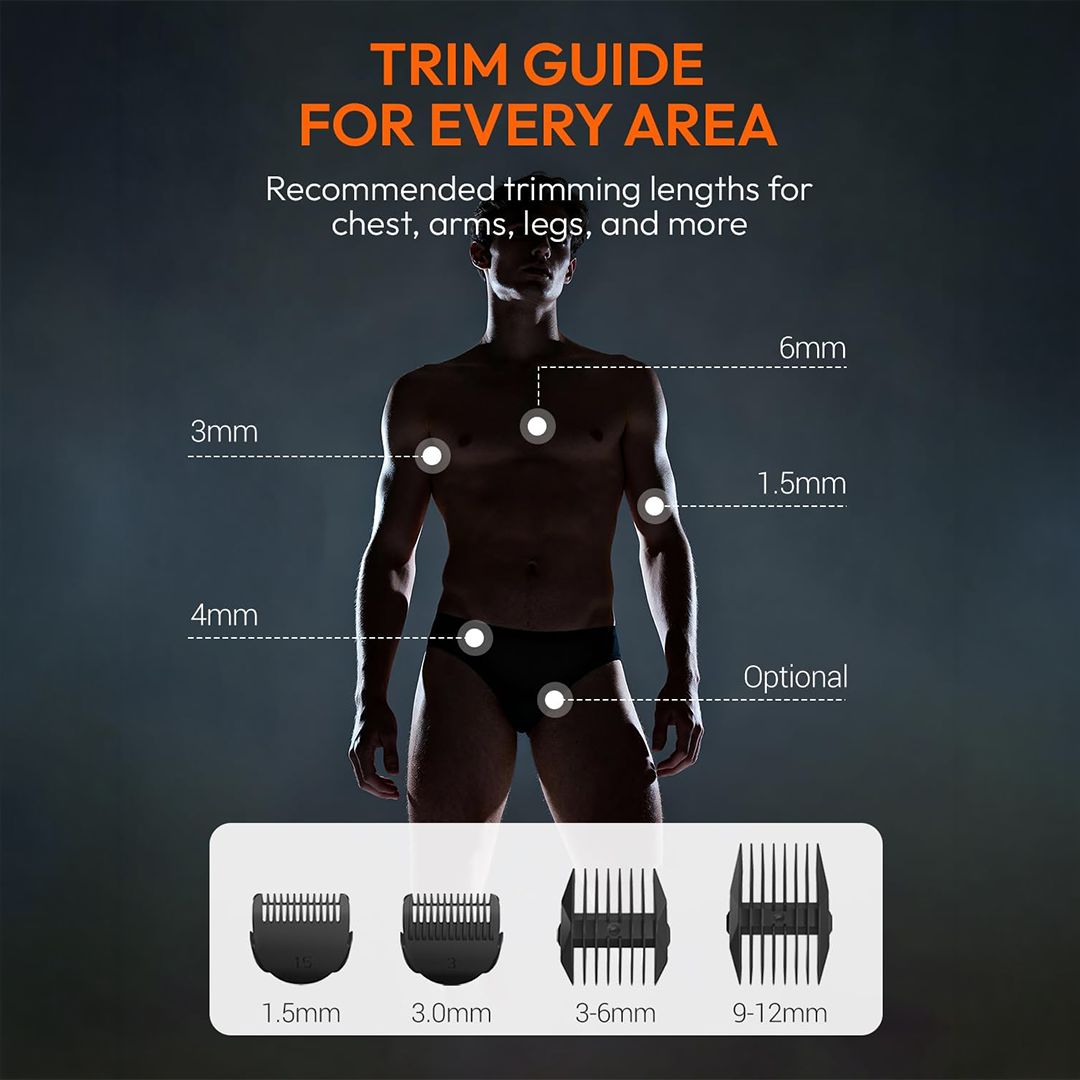 MANSPOT Electric Body Hair Trimmer for Men – Waterproof Groin & Body Groomer with 4 Guide Combs