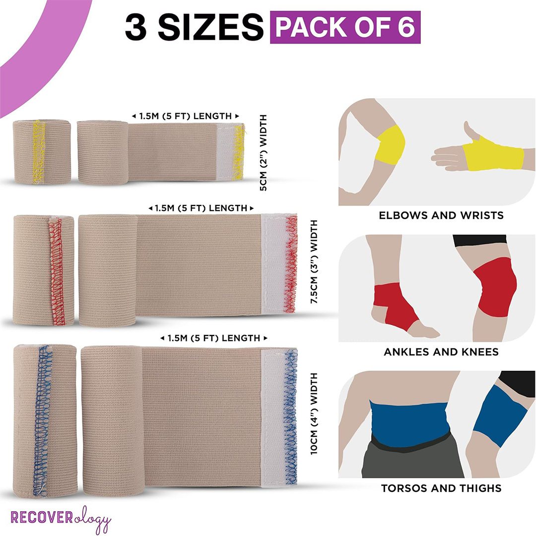 Premium Elastic Bandage Wrap Set (6 Pack) The "Total Support" Recovery Kit