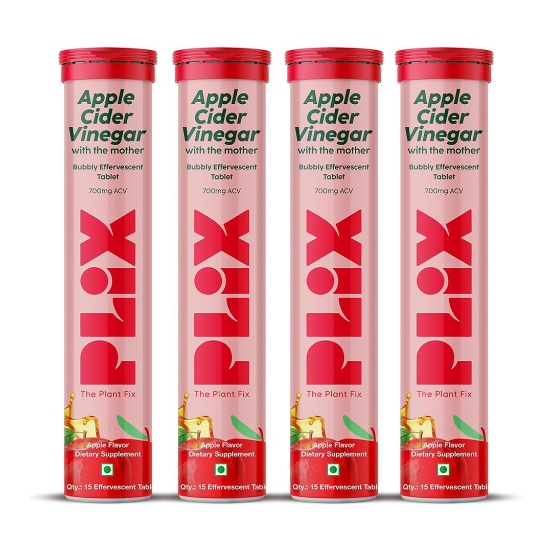 PLIX - THE PLANT FIX Apple Cider Vinegar (Pack of 4) ƒ?? The "Full Month" Gut & Energy Protocol