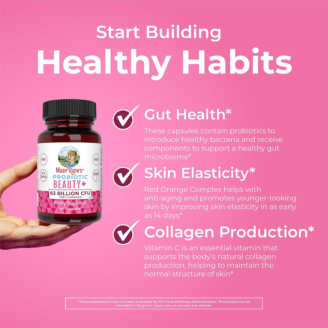 MaryRuth Organics Probiotic Beauty Capsules Vegan Collagen & Skin Support, 60 Count